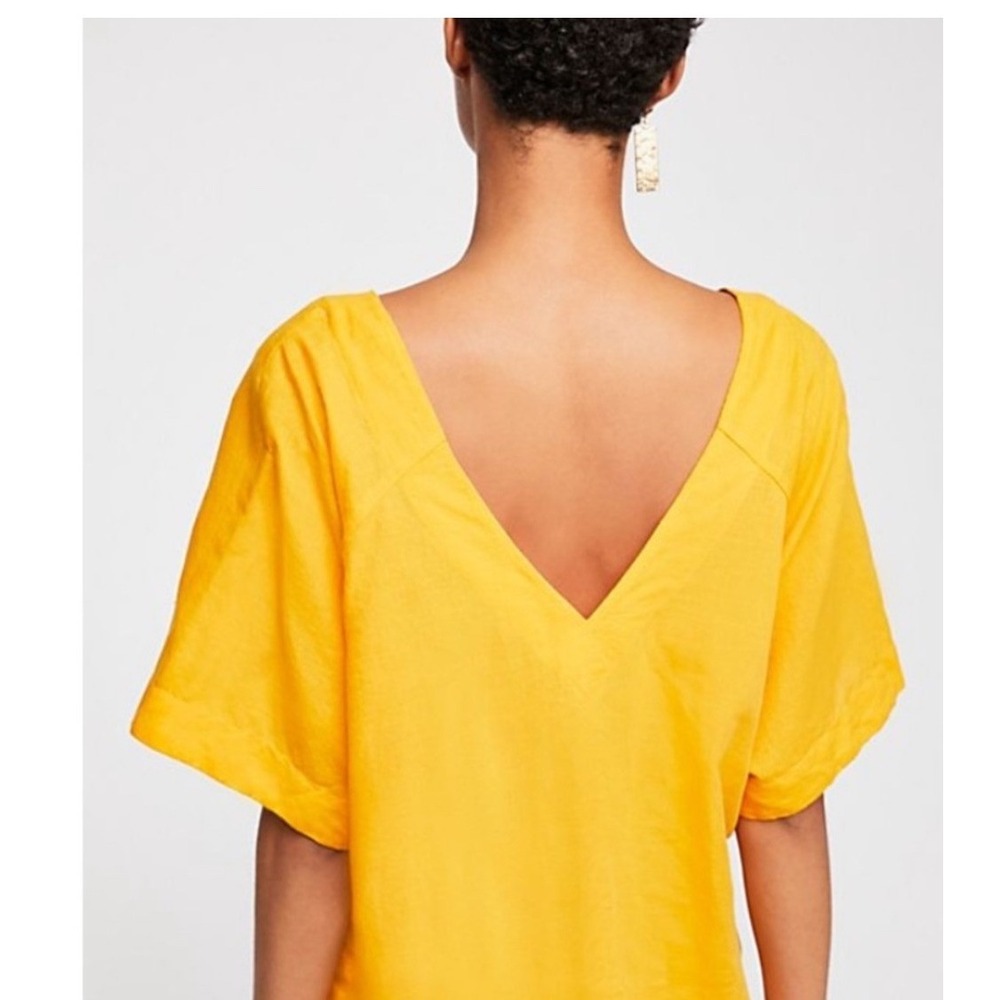 Free People Memory Of Love Top Yellow Linen Cotton Button Front V-Neck S - Picture 2 of 8